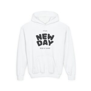Youth Hoodie — "It's a New Day" Inspirational Kids Pullover with Heart Back